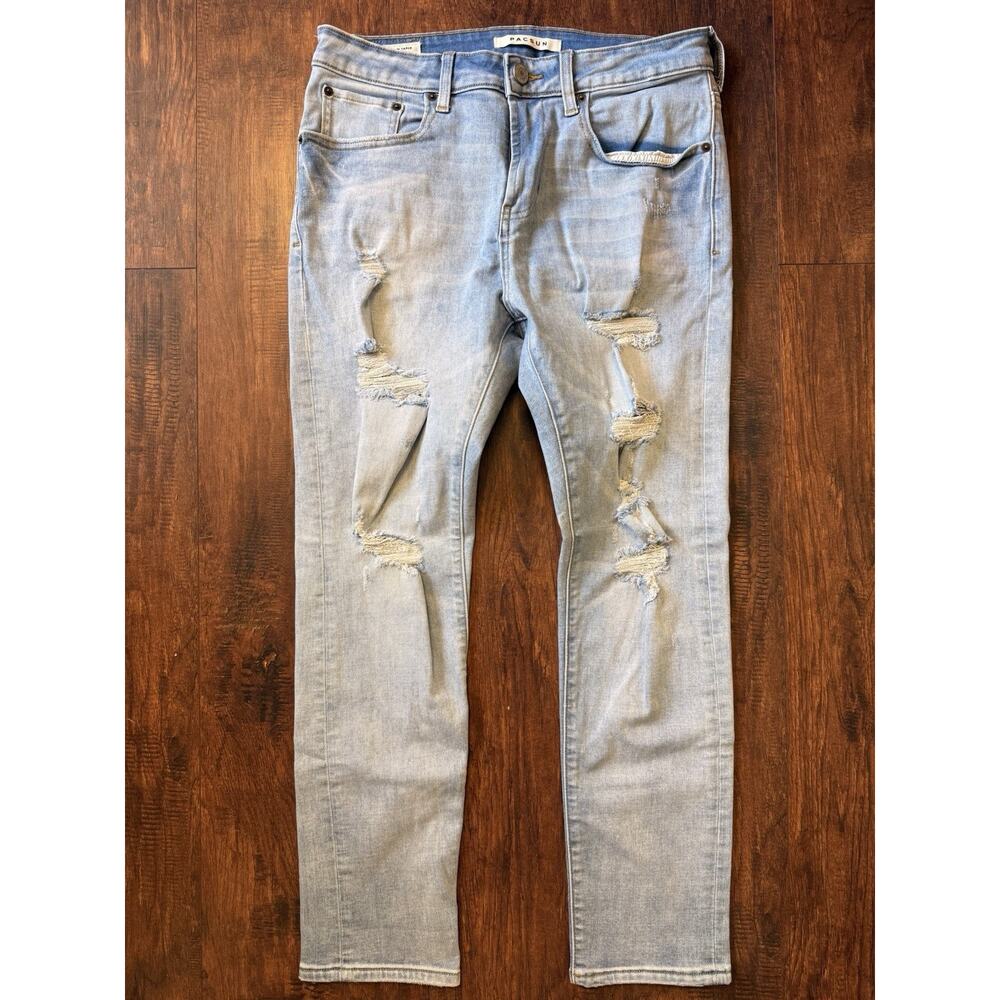 PACSUN JEANS Men’s Size 29 X 30 Slim Taper Fitted Ripped Distressed Denim EUC